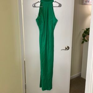 Meshki Claire Drape Back Dress in Green, Large